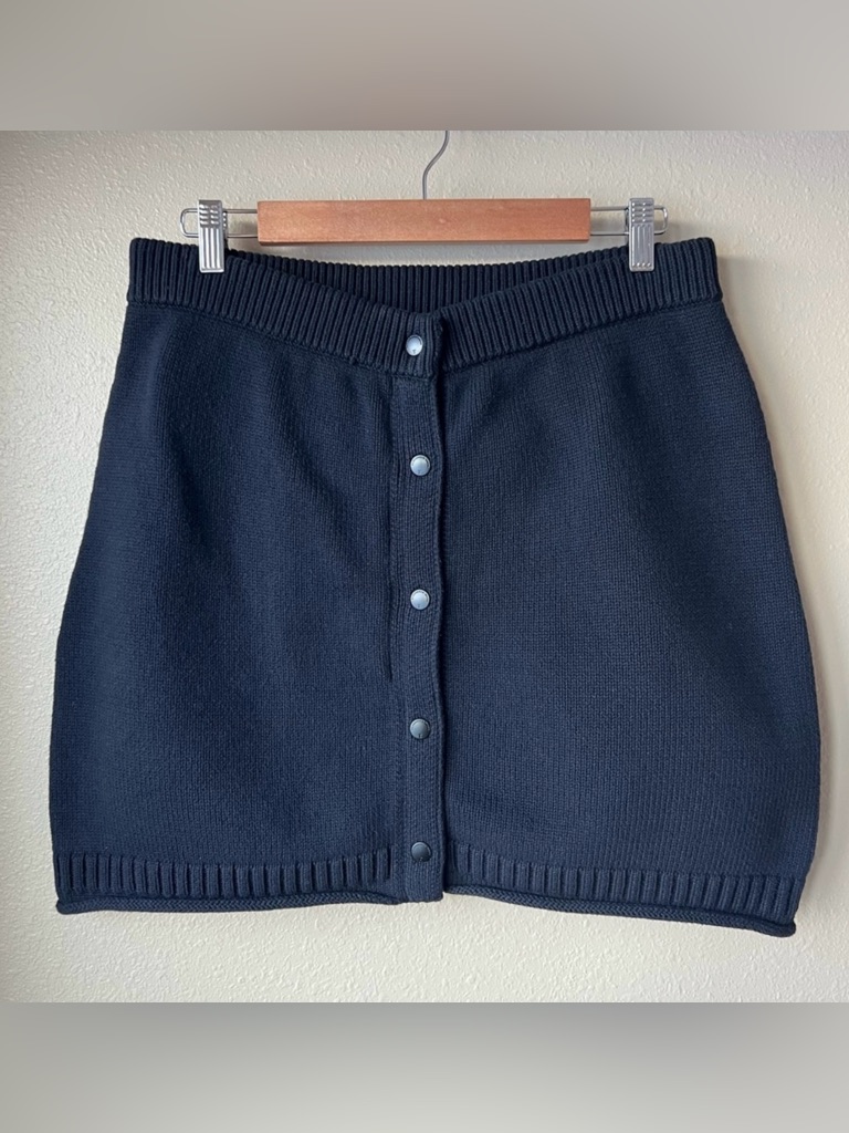 T By Alexander Wang Knit Skirt Women’s L Black Mini Snaps Zip Career Office